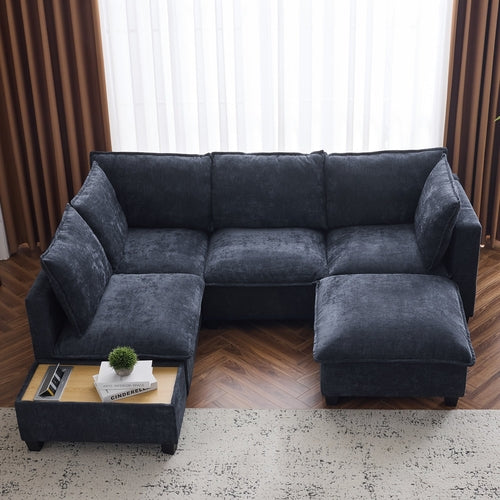 90' U-shaped Sectional Sofa Modular Sofa Couch with a Movable Ottoman