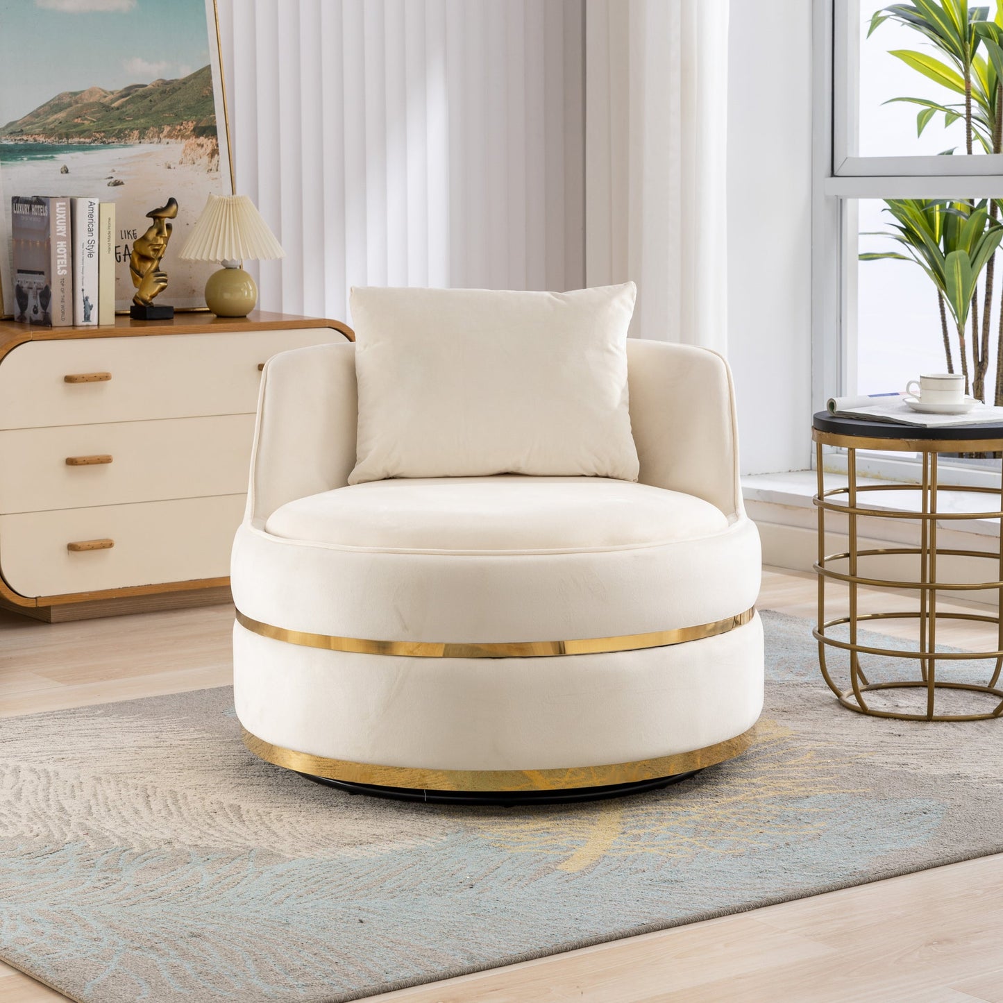 360 Degree Swivel Accent Chair Velvet Modern Upholstered Barrel Chair